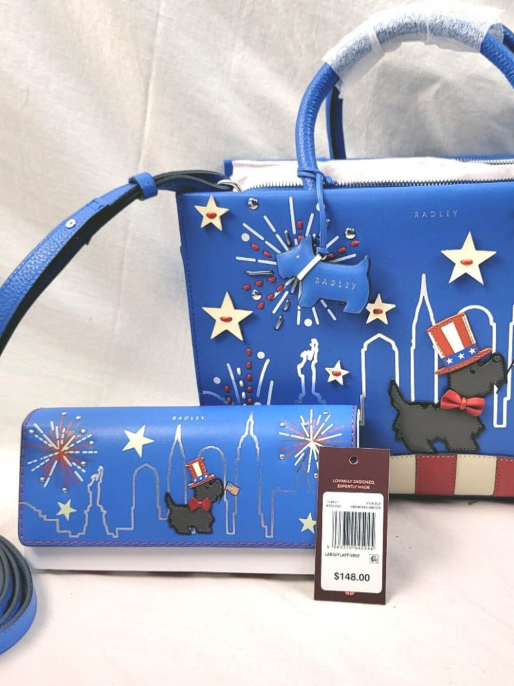 2 pc. NWT RADLEY LONDON FIREWORKS STRIPE 250 ANNIVERSARY 3D PURSE/BAG-WALLET SET - Picture 2 of 15